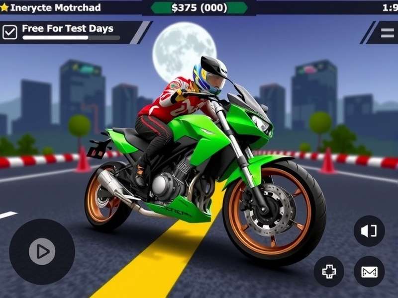 Traffic Rider gameplay screenshot showing a first-person view of a motorcycle on a highway