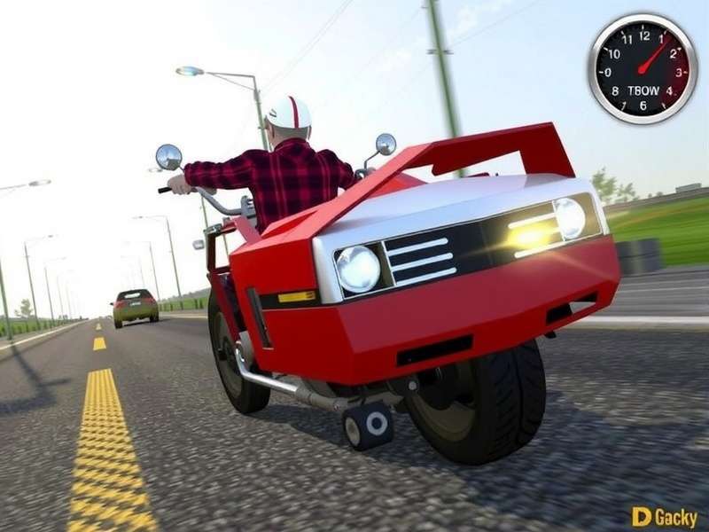 First-person view of a motorcycle speedometer at high speed in Traffic Rider