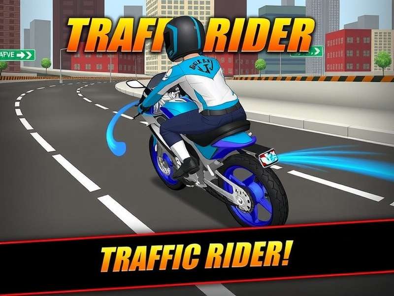 Traffic Rider gameplay screenshot showing a bike racing through traffic