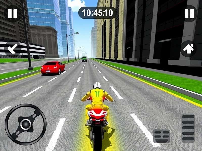 Traffic Rider gameplay screenshot showing bike racing on highway