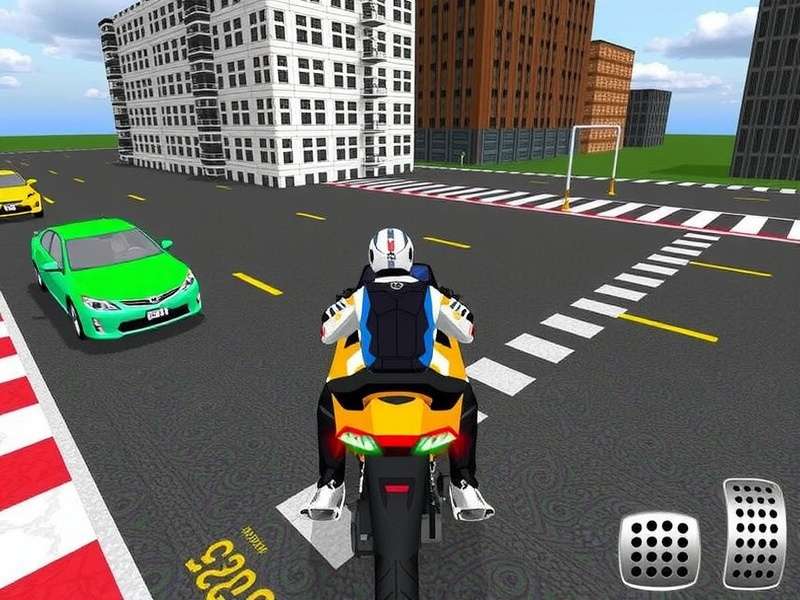Traffic Rider gameplay screenshot showing a first-person view of a bike speeding on a highway
