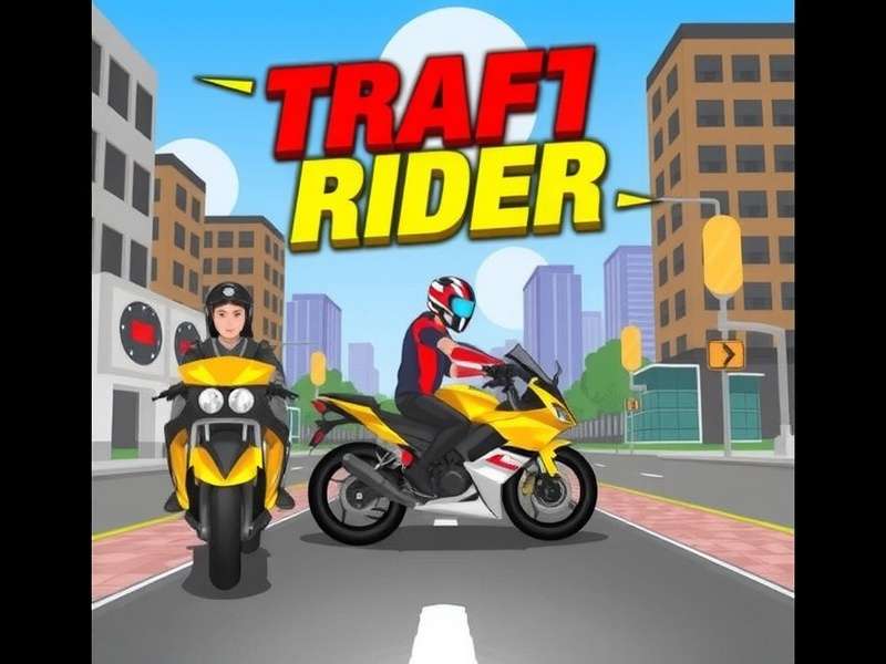 Traffic Rider gameplay screenshot showing first-person motorcycle racing on a highway