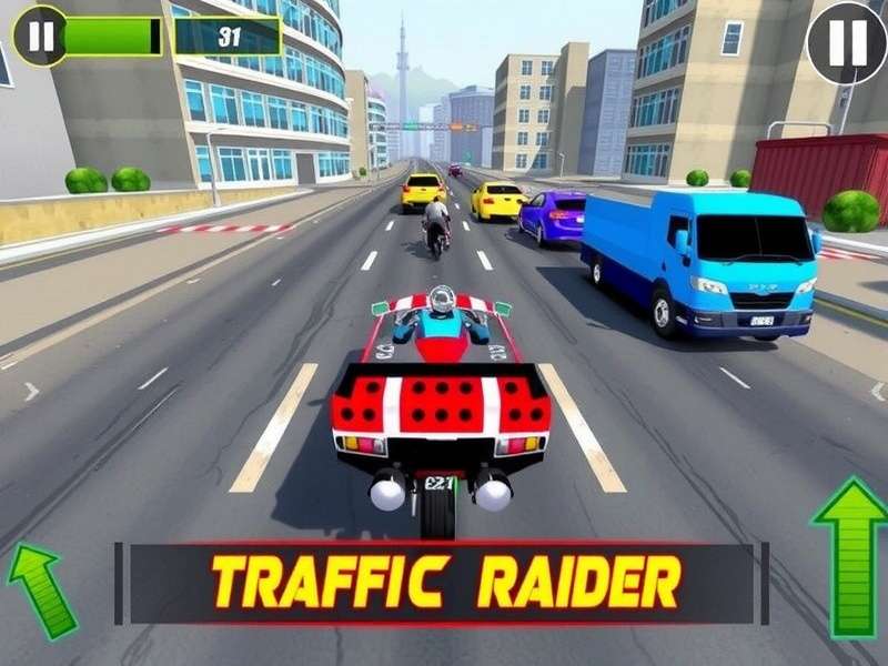 Traffic Raider Mod Apk gameplay screenshot showing high-speed bike and unlocked features