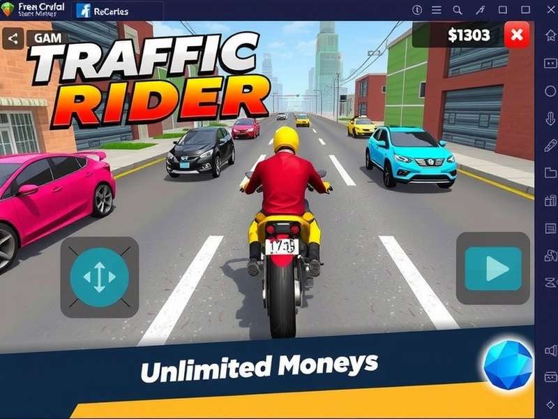 Traffic Rider Mod Unlimited Money And Gems gameplay screenshot showing bike racing on highway