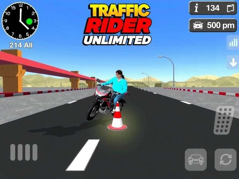Traffic Rider Unlimited gameplay screenshot showing high-speed bike racing with traffic