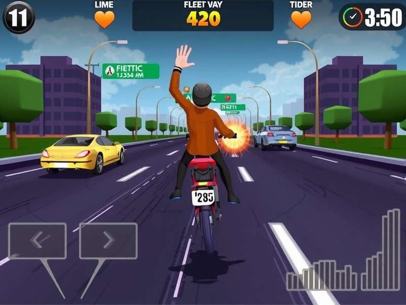 Traffic Rider Money Glitch guide featuring a biker on a dark racing track with neon lights