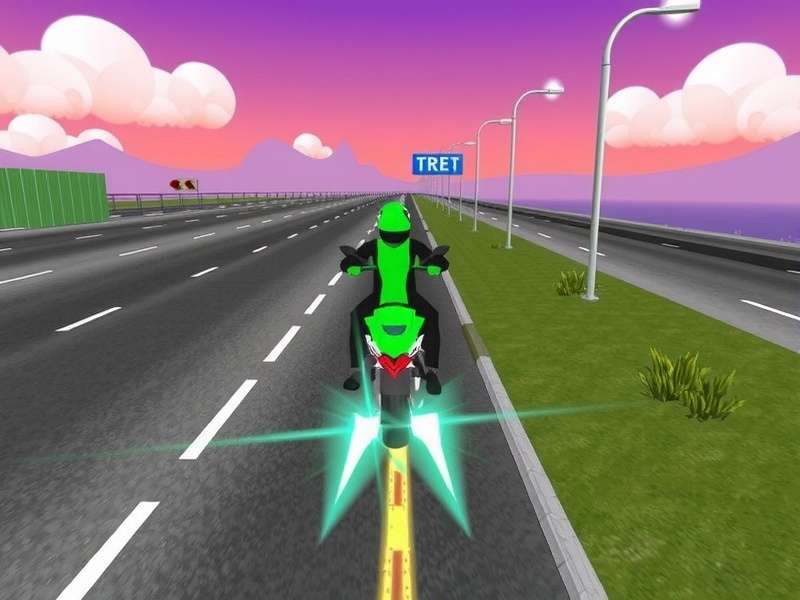 Traffic Rider motorcycle racing through highway traffic at sunset