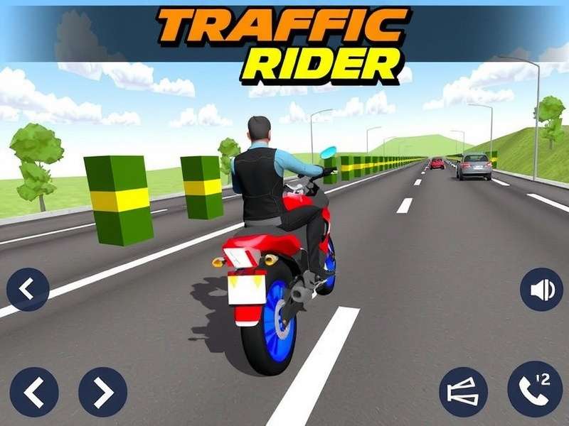 Traffic Rider Mod Apk Unlimited Money Ios gameplay screenshot showing high-speed bike racing on a busy highway at sunset